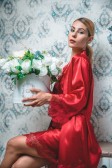Луксозен сатенен халат с дантела DESISLAVA 1292 червен