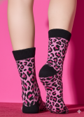 Къс фигурален чорап SISI Leopard slipper, розов леопардов принт
