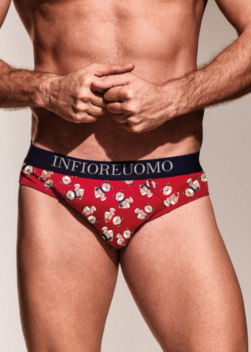 Коледен мъжки слип с външен ластик INFIOREUOMO 0992, червен