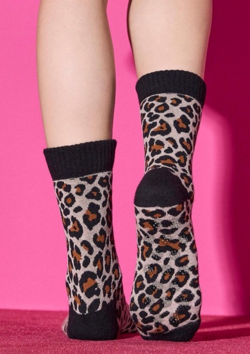 Къс фигурален чорап SISI Leopard slipper, телесен леопардов принт