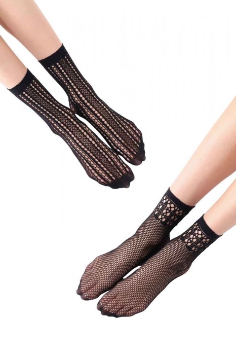 Дамски чорапи OROBLU Twins mesh design Soks 68505, Black, 2 броя