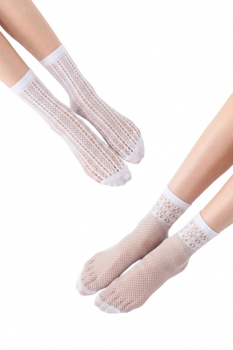 Дамски чорапи OROBLU Twins mesh design socks 68505, White, 2 броя
