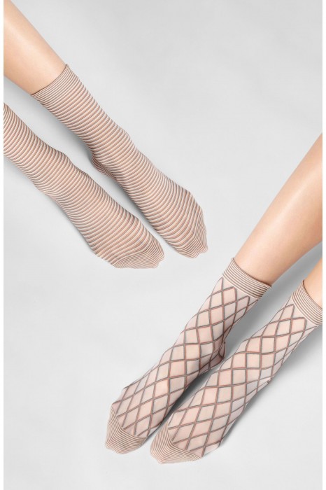Дамски чорапи OROBLU Twins socks dual motif, 68506, Chocolate, 2 броя