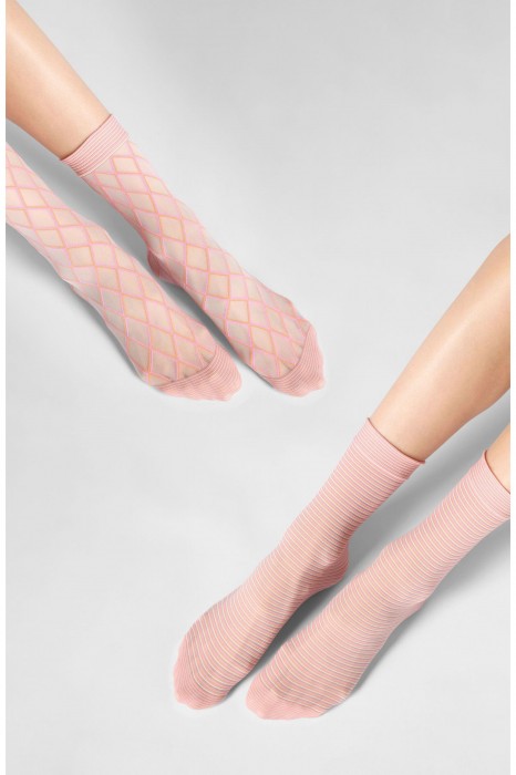 Дамски чорапи OROBLU Twins socks dual motif, 68506, Salmon, 2 броя