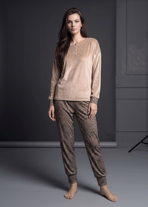 Пижама от мек велур с животински принт LORMAR Fancy 4409, Naturale